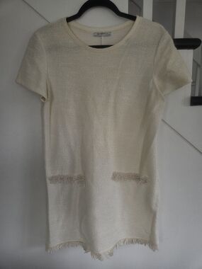 Zara Woman Cream Short-Sleeve Textured Dress